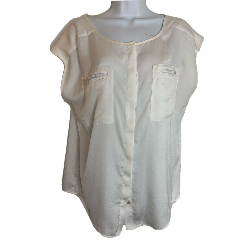 Chico's Solid Tailored Refined White sz 1 M Top Blouse (09